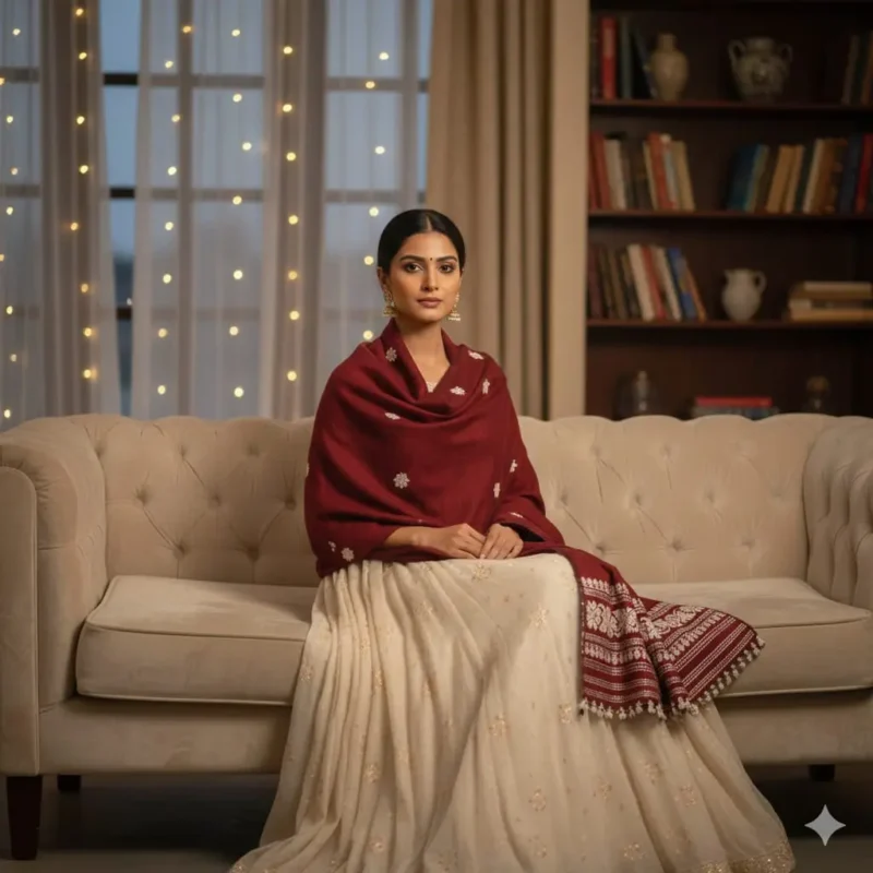 Zehra Wine Blossom Wrap Eri Silk Shawl Eri Work