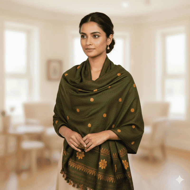 Emerald Heritage Eri Silk Shawl Muga Work