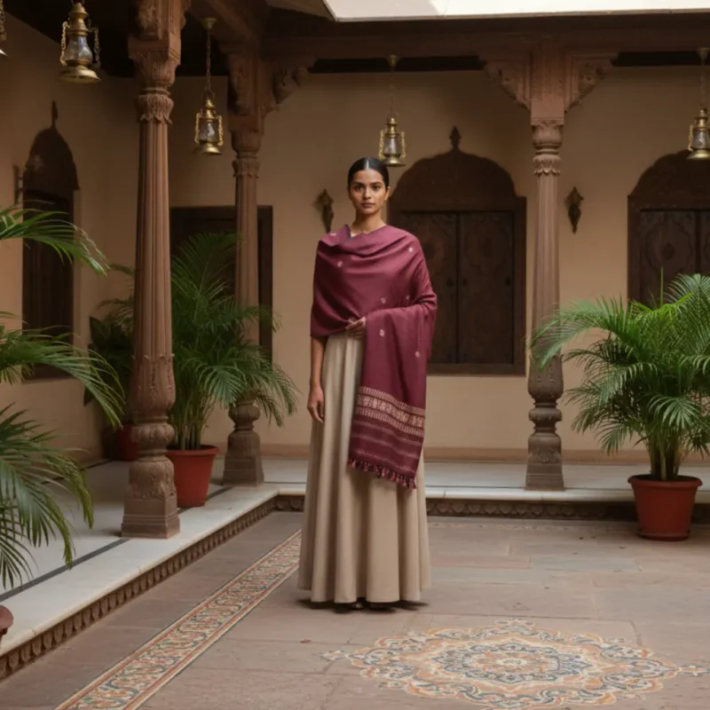 Stole Crimson Heritage Eri Silk Stole Muga Work