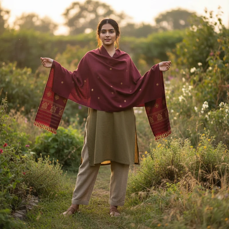 Stole Royal Weave Eri Silk Stole Muga Work