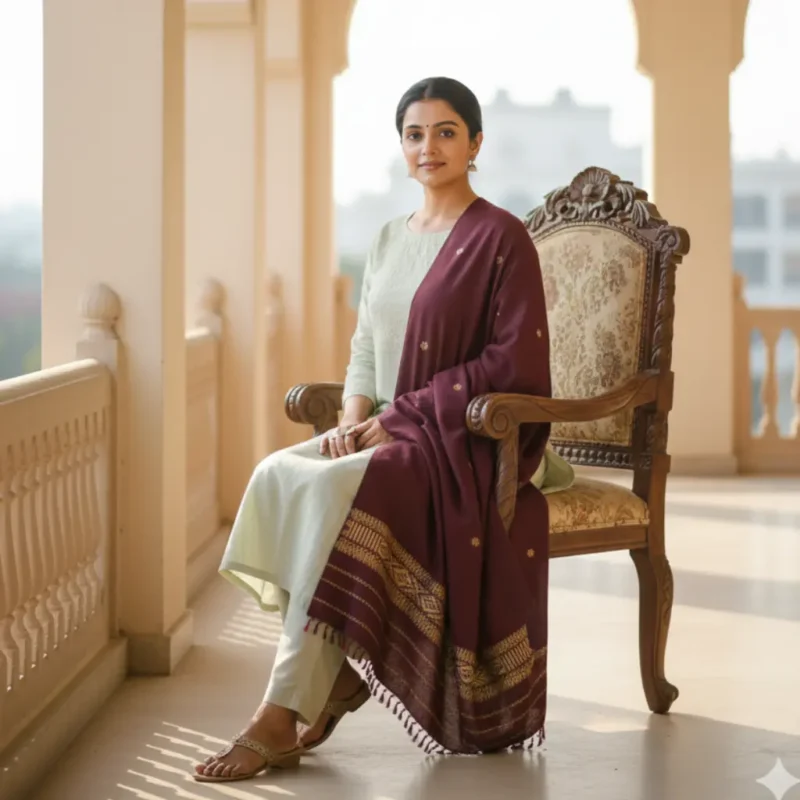 Stole Crimson Royalty Eri Silk Stole Muga Work