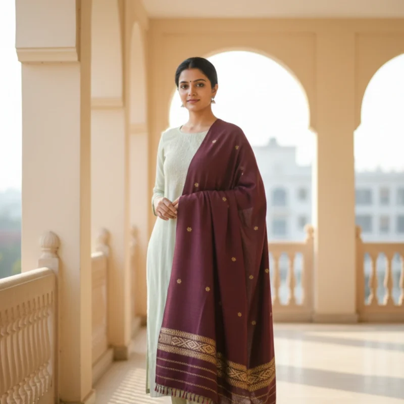 Stole Crimson Royalty Eri Silk Stole Muga Work