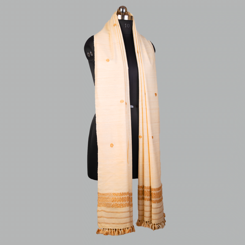 Handwoven Shawl Cream with Beige Colour Work