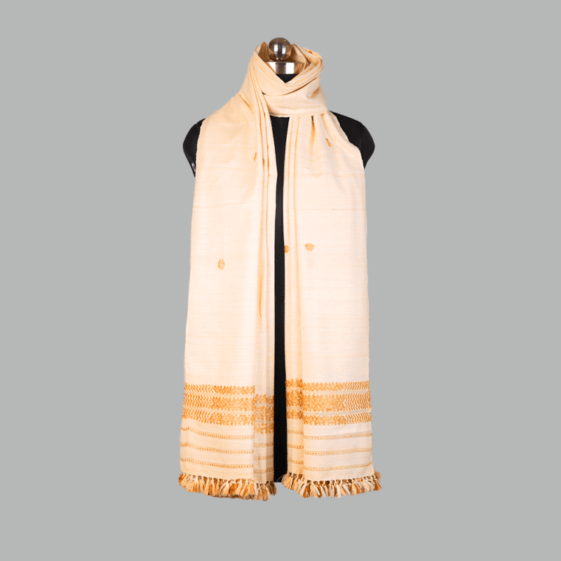 Handwoven Shawl Cream with Beige Colour Work