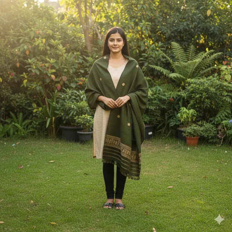 Green Gild Eri Silk Stole Muga Work