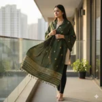 Green Gild Eri Silk Stole Muga Work