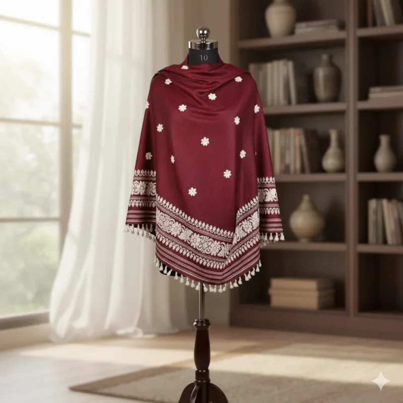 Zehra Wine Blossom Wrap Eri Silk Shawl Eri Work