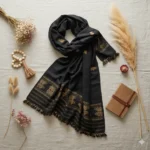 Rhino Noir Eri Silk Stole Muga Work