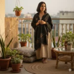 Rhino Noir Eri Silk Stole Muga Work