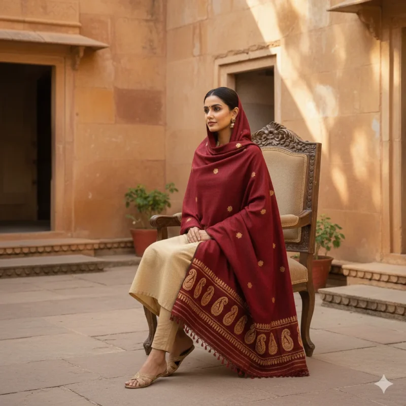 Zafira Royal Eri Silk Shawl Muga Work