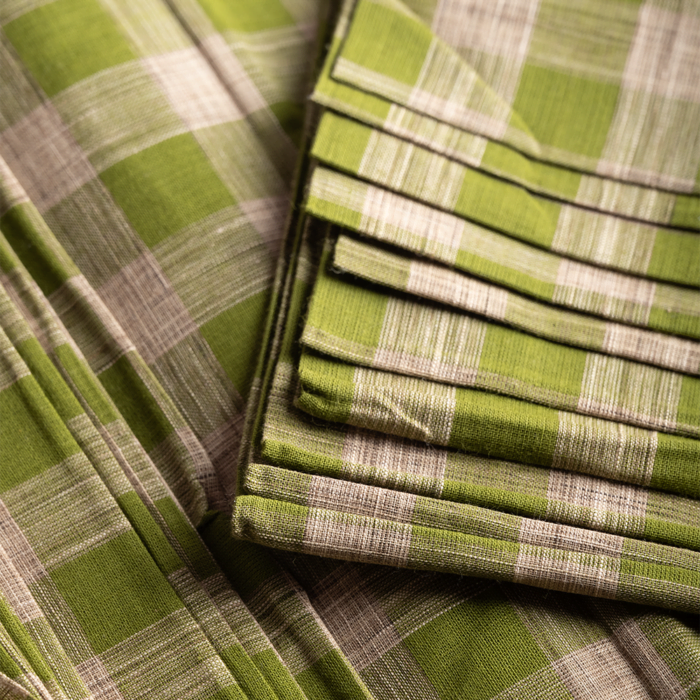 cream and green checks fabric