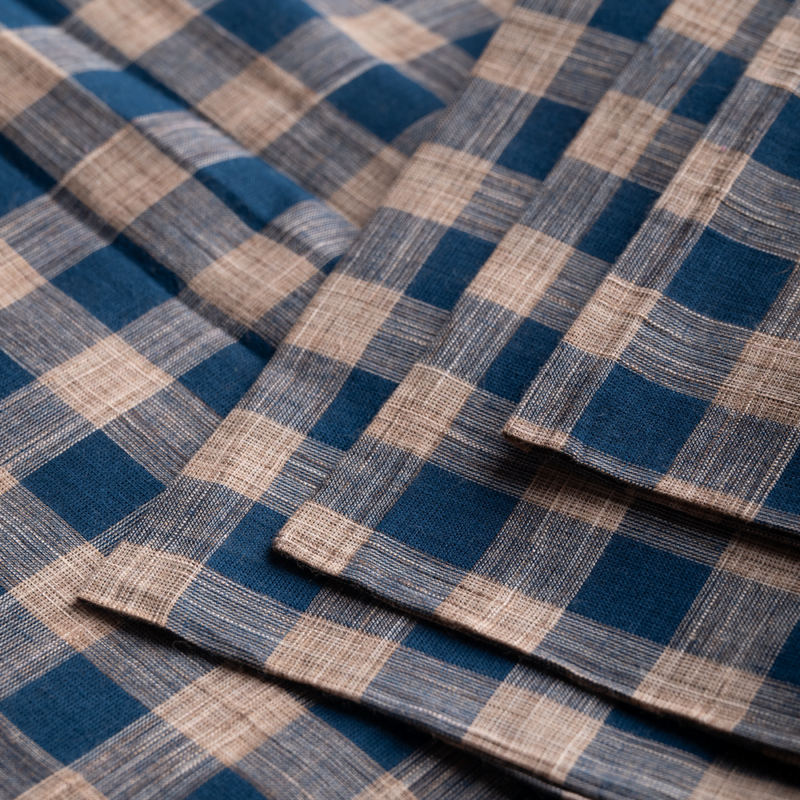 cream and blue checks fabrics