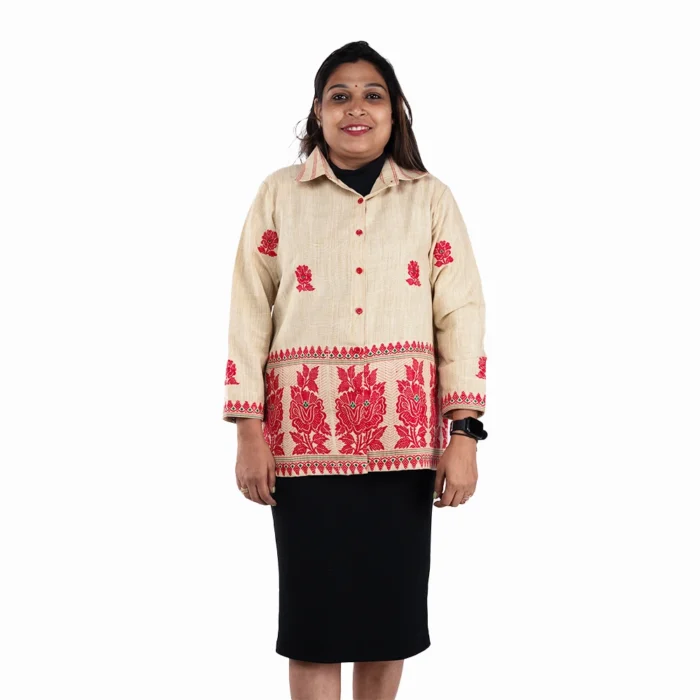 Beige with red colour ladies shirt