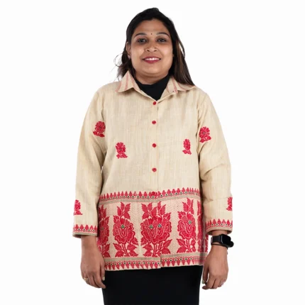 Beige with red colour ladies shirt