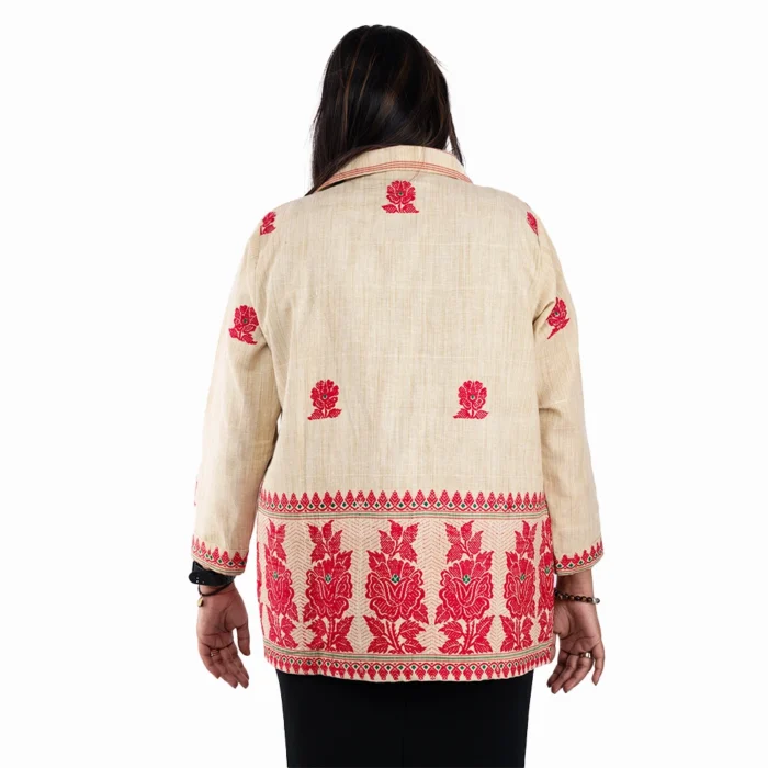 Beige with red colour ladies shirt