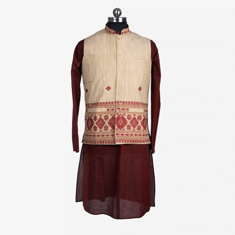 beige with maroon male kurta