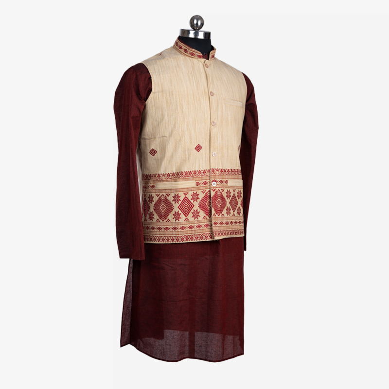 beige with maroon male kurta