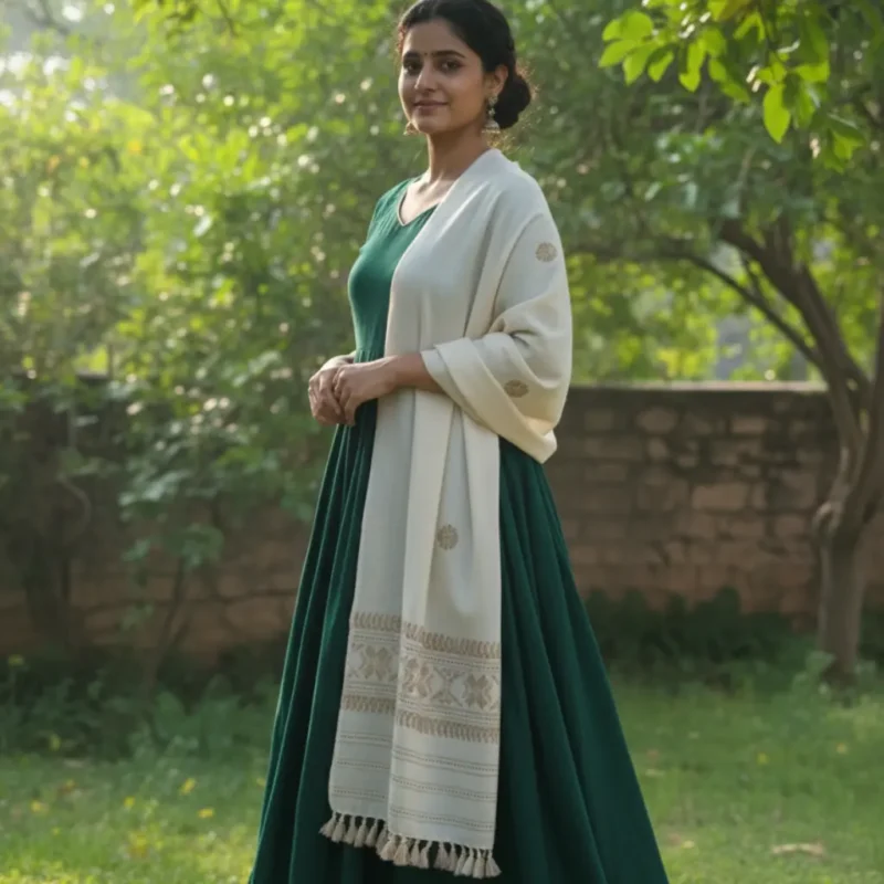 Shvet Prerna – Handwoven Eri Silk Shawl Muga Work