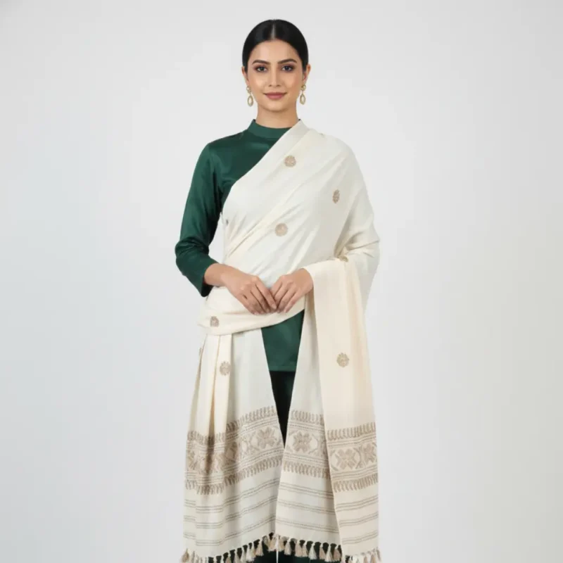 Shvet Prerna – Handwoven Eri Silk Shawl Muga Work