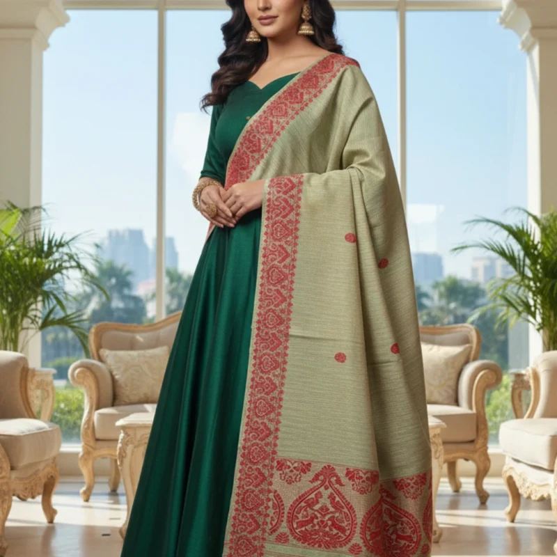 Viraah Red Motif Side Border Stole