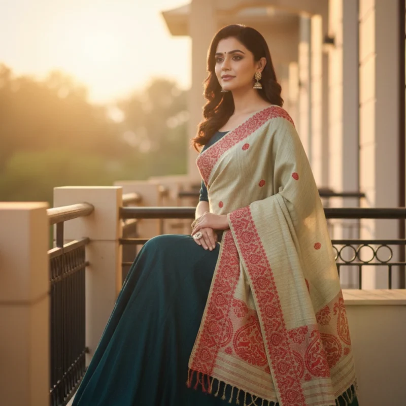 Viraah Red Motif Side Border Stole