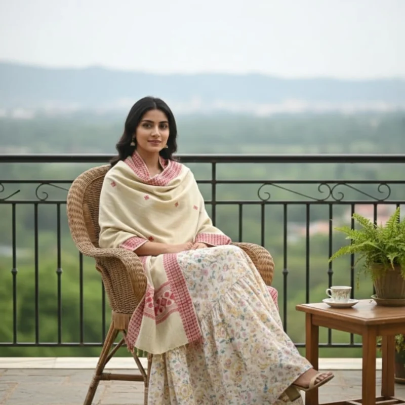 Vasudha Red Border Handloom Side Border Stole