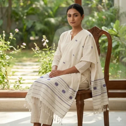 Saanjh Ivory Weave Stole