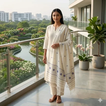 Saanjh Ivory Weave Stole