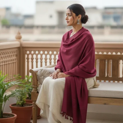 Wine Aura Eri Silk Shawl