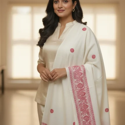 Ivory Vermilion Handloom Shawl