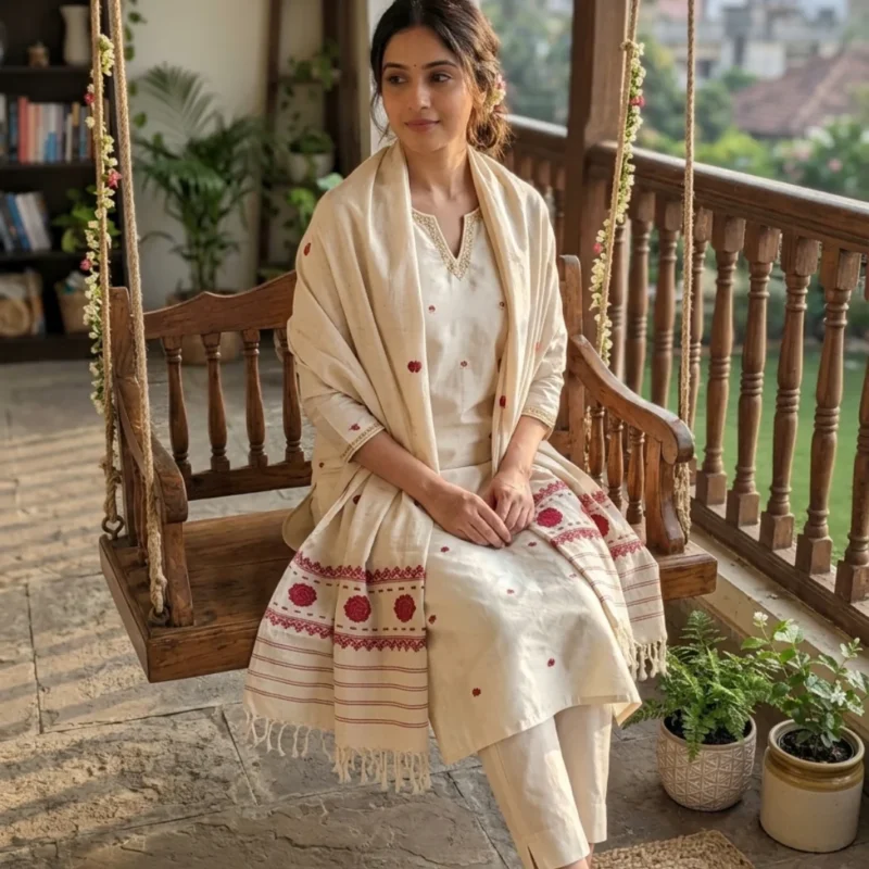 Ivory Blossom Eri Silk Shawl