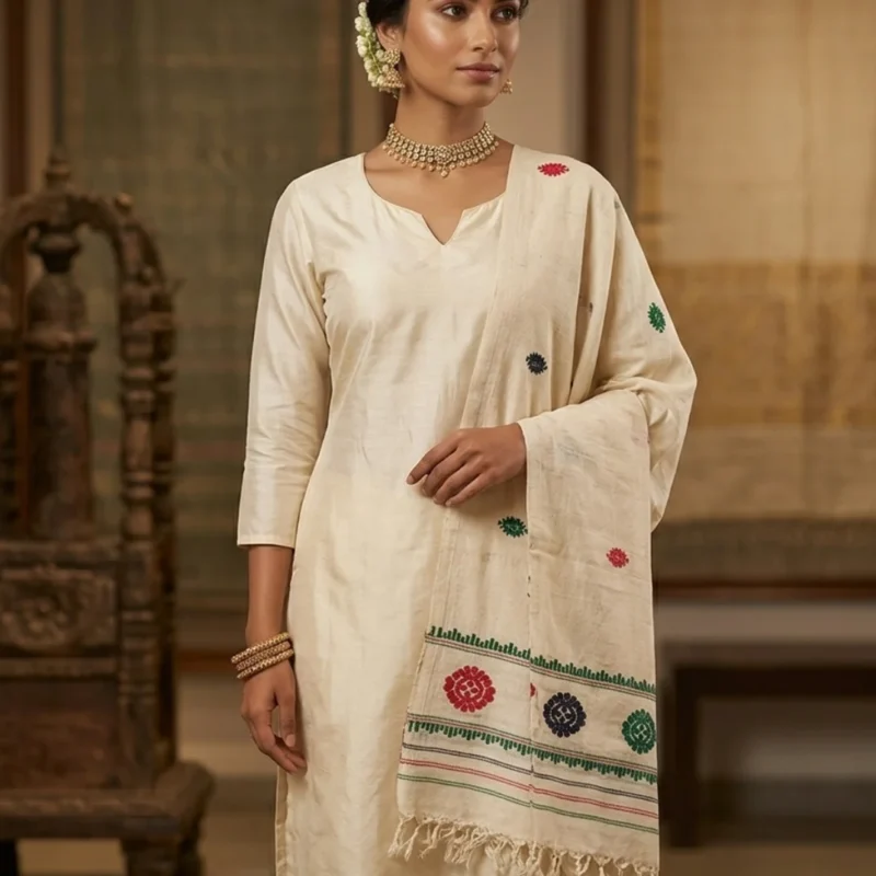 Tricolor Bloom Eri Silk Shawl