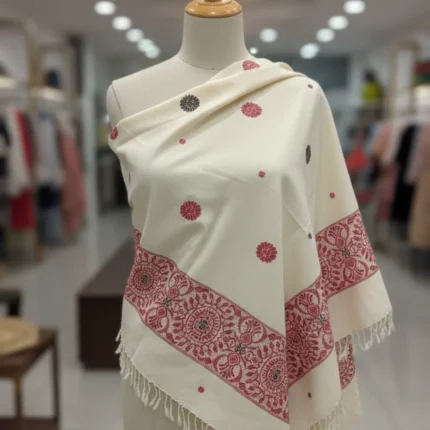 Ivory Rosette Handloom Shawl